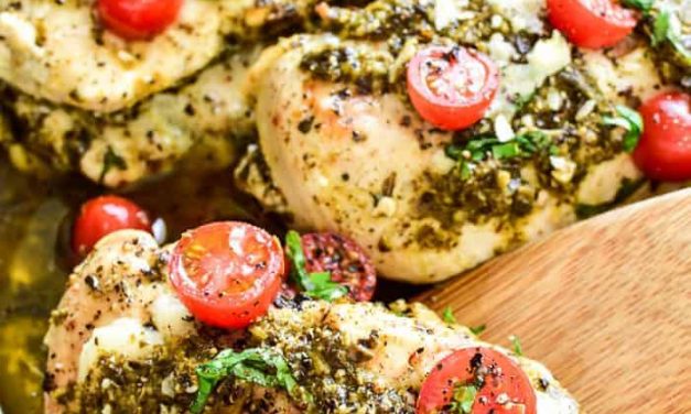 Mozzarella, Tomato & Basil Pesto Chicken  –  Andree Rinella